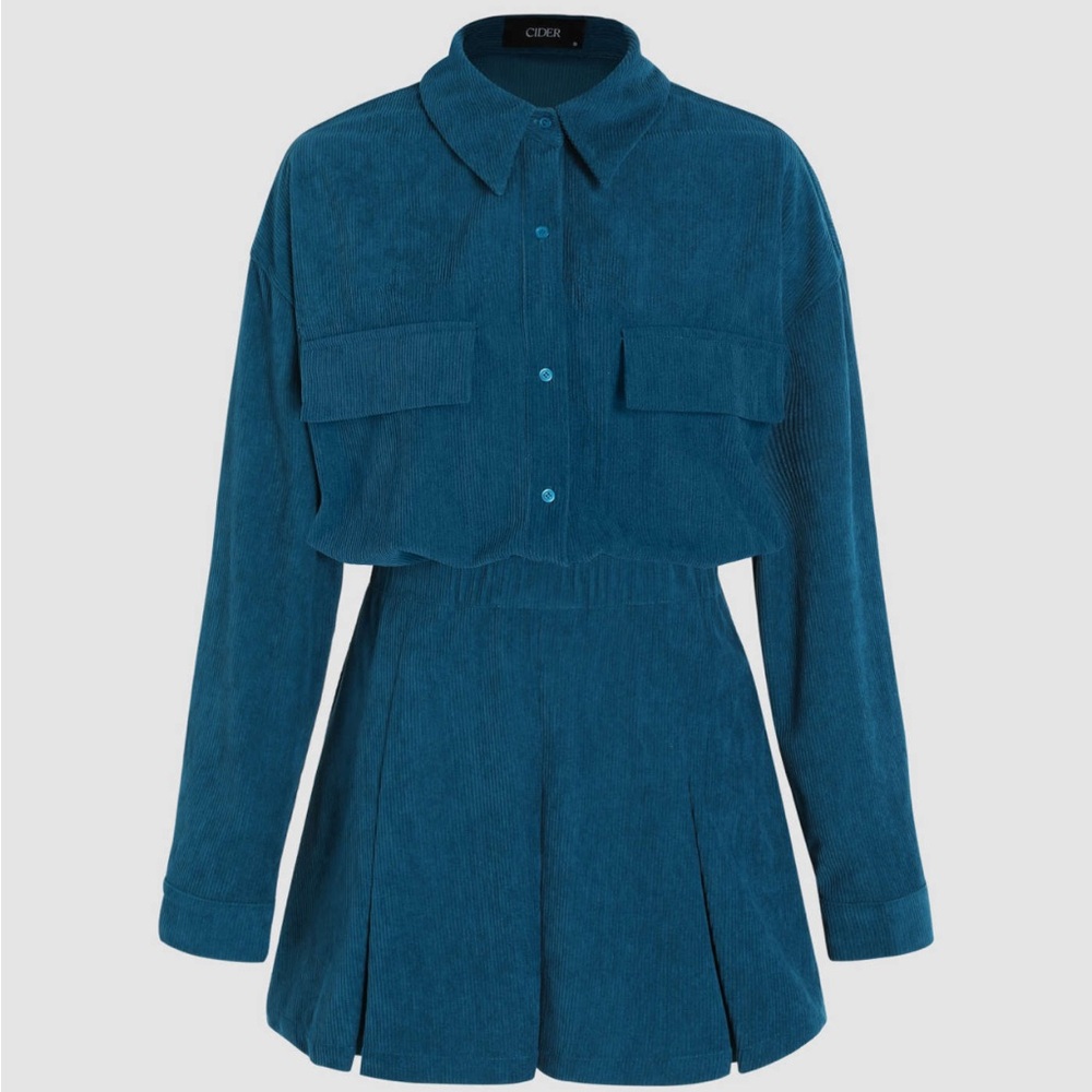 CORDUROY SOLID COLLAR MINI DRESS